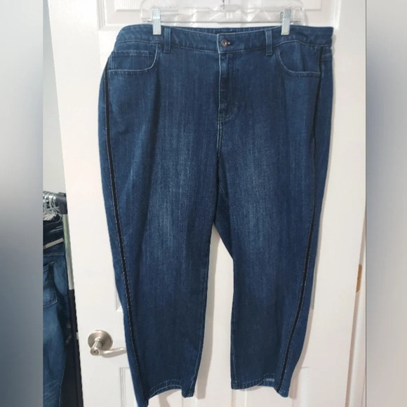 Talbots High Waist Straight Ankle Jeans - Side Ribbon Trim in Size 18WP - Picture 1 of 10